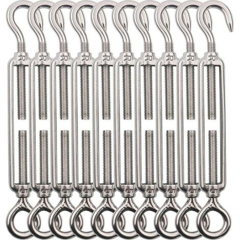 10pc Tendeur de câble à crochet M5 (oeil de crochet), tendeur de fil en acier inoxydable/tendeur de câble INOX pour cordes à linge, câbles en acier, cordes en acier (1/5)