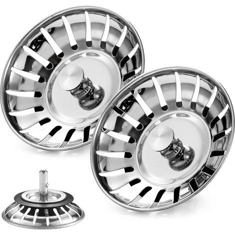 Lot de 2 Bouchons d'évier de Cuisine - Tamis en Acier Inoxydable - Bouchon de Rechange - Bouchon d'écoulement de Cuisine - pour Aliments/Attrape-Cheveux - Diamètre du Trou de lavabo 80 mm (1/5)