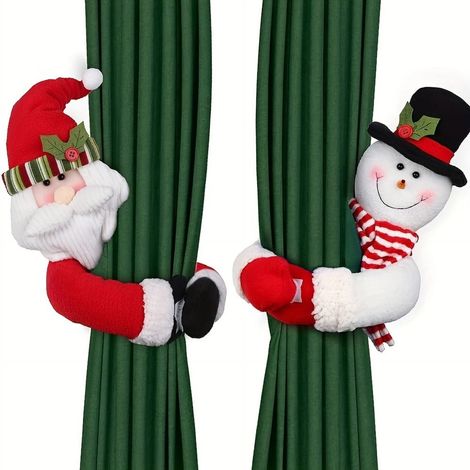 Attache Pour Rideau - Motif Père Noël Et Bonhomme De Neige - Pour Fenêtre - 2 Pièces (1/5)