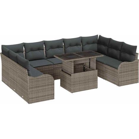 Maison Exclusive - Set Divano da Giardino 10 pcs Grigio Rattan in Polipropilene