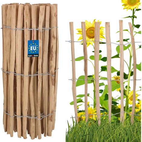 KOTARBAU® Ganivelle, Clôture Bois 0,9 x 5m, Bordure Bois Jardin, Noisetier, Clôture Bois Exterieur, Ganivelle Chataignier, Espacement Piquets 7-8 cm, Bordure Jardin Exterieur Bois, Naturel (1/5)