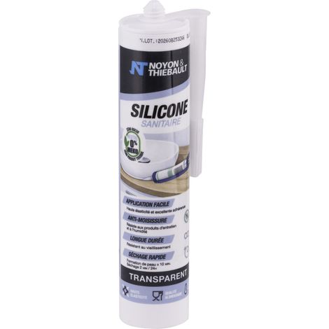 Silicone Sanitaire Anti-Moisissure Mastic neutre No Meko Transparent - Sans odeur - Séchage rapide - Lissage facile NOYON & THIEBAULT Cartouche 300 ml (1/5)