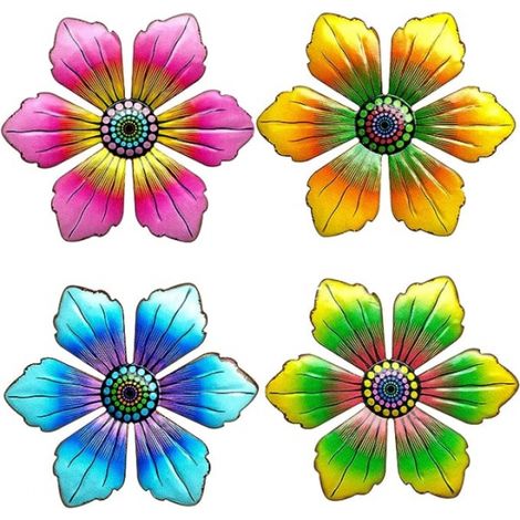 4-teiliges Set Metallblumen für die Außenwanddekoration, 15 cm Metall-Gartenwand