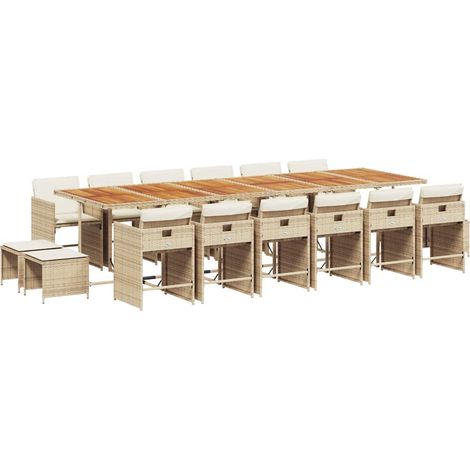 Maison Exclusive - 17-tlg. Garten-Essgruppe mit Kissen Beige Poly