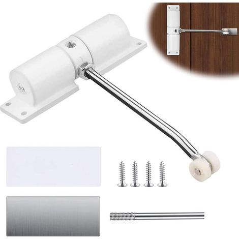 Ferme-porte automatique réglable à ressort sans perçage avec 4 vis et levier de réglage pour la maison, le bureau, la chambre à coucher (1/5)