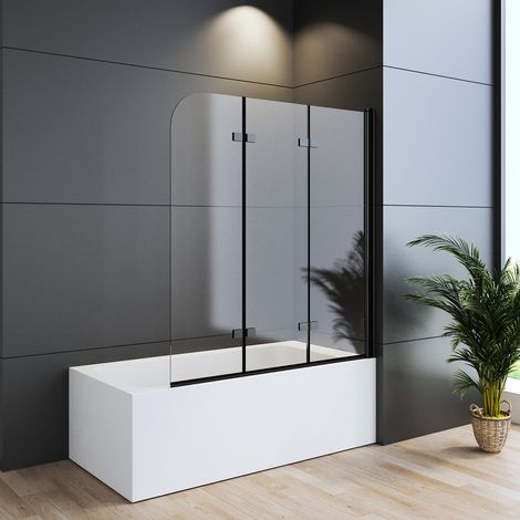 Duschwand für Badewanne Schwarz 130x140cm Badewannenaufsatz 3-teilig Duschtrennwand für Badewanne Duschwand Badewanne Faltwand Duschabtrennung Badewanne, 6mm ESG Glas