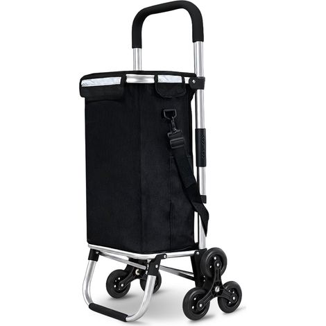 VOUNOT® Aluminium Einkaufstrolley Treppensteiger, Trolly Einkaufswagen Klappbar, mit 6 Räder und Kühlfach, Wasserdicht, 50L, Schwarz
