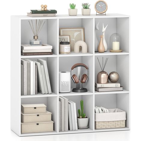 9-Cube White Wooden Bookshelf with Anti-Tipping Kit (1/5)