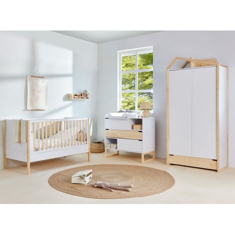 Komplettes Babyzimmer Mitwachsendes Babybett 70x140 Wickelkommode und 2-türiger Kleiderschrank Bellamy Juliette Weiß und (1/5)
