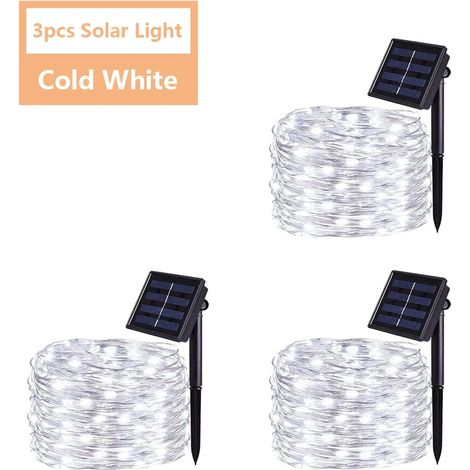 Guirlande lumineuse féérique LED (7 m, 50 LED blanches, 3 pièces) étanche, à énergie solaire, idéale pour décorer un sapin de Noël ou un jardin. Compatible avec les décorations de jardin et d'arbre. (1/5)