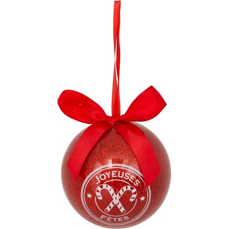 Boule de Noël Imprimée "Sucre d'Orge" 9cm Rouge (1/2)
