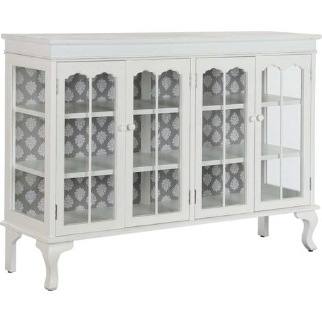 Buffet élégant blanc en verre pour salon chic - Blanc éclatant et lumineux