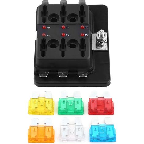 Boîte à fusibles 6 voies avec voyant LED, bloc porte-fusible à lame pour voiture, camionnette, bateau, marine. (1/5)