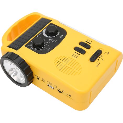 Radio solaire AM/FM/SW multifonction certifié CE, lampe torche LED et lampe de lecture, prise TF, musique MP3, alarme d'urgence extérieure portable, jaune (avec batterie intégrée, compartiment sans ba (1/5)
