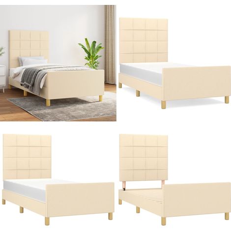 Giroletto senza Materasso Crema 90x200 cm in Tessuto - Letto con testiera - Testiera per letto