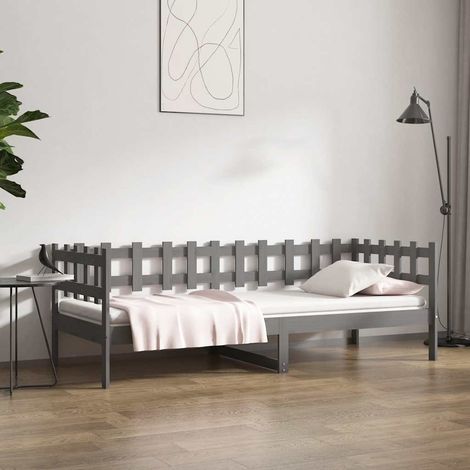 Lit banquette 90 x 200 cm avec rangement, bois de pin massif gris - PANGIVO (1/5)