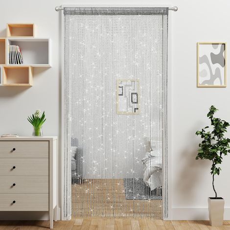 Rideau de perles à paillettes et franges transparentes, porte scintillant pour fenêtre, vitrine, chambre et fête, Composition : 1 pièce, dimensions : 1 m × 8 m, Couleur : argent (1/5)