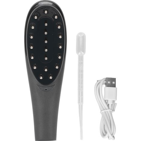 Peigne de massage capillaire, appareil d'infusion d'essence pour la croissance des cheveux, appareil de soin capillaire par microcourant ionique à vibration lumineuse colorée, noir (1/5)