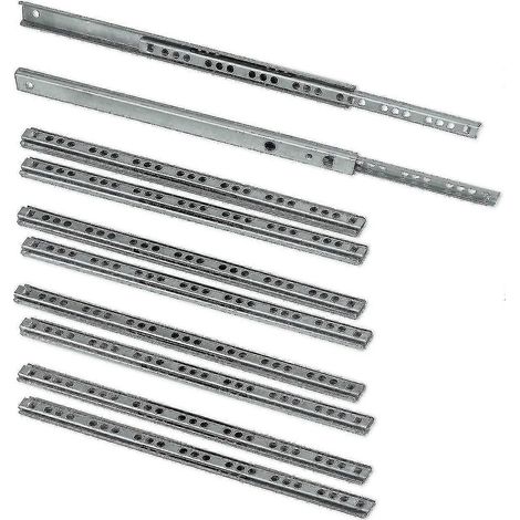 Lot de 5 paires (10 pièces) de glissières à billes pour tiroir, 17 mm x 278 mm, finition zinguée. (1/5)