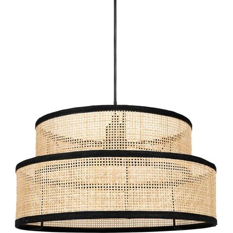 Suspension en rotin Yuca noir D35 – Style ethnique chic – Diamètre 35 cm – Hauteur 19 cm – Douille E27 – Longueur câble 100 cm – Ostaria (1/5)
