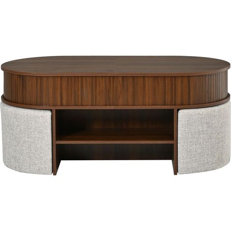 Table basse avec rangement forme ovale revêtement à rainures verticales tabourets en tissu structure en panneaux de particules et (1/5)