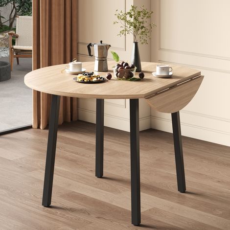 Table à manger ronde pliante 100x100 cm chêne en MDF avec plateau rabattable pour petits espaces (1/5)