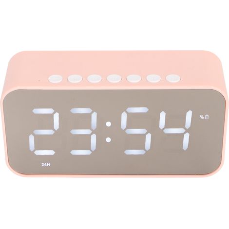 Enceinte Bluetooth sans fil, son stéréo, réduction de bruit, affichage de la température, diffusion vocale, radio FM, miroir, réveil rose (1/5)