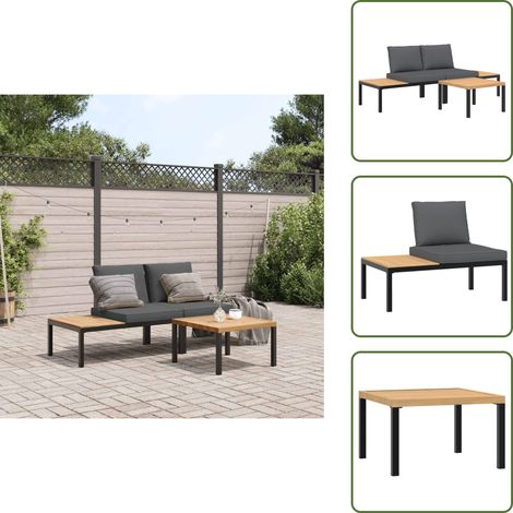 Cojines para sofás - vidaXL Set de sofás de jardín con cojines 3 piezas aluminio negro - Muebles de exterior