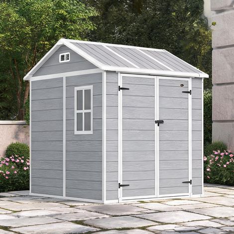 Abri de jardin en résine plastique grise avec fenêtre et porte (1/5)
