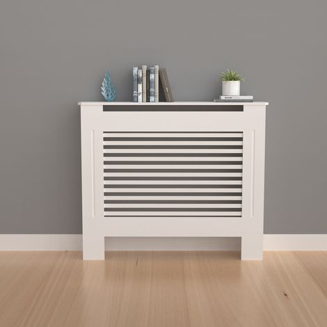 Cache Radiateur Design - Hauteur Intérieure 100cm- Couver Blanc Moderne avec Lattes Horizontales - S 78 x 19 x 101 cm