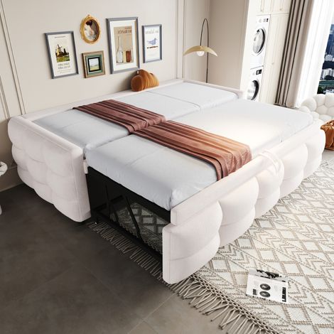 Bett Polsterbett ausziehbar 90x190 Teddy Beige OKMYHOME (1/5)