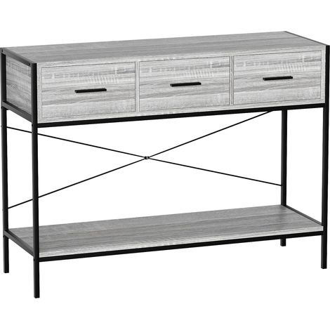 Brooklyn 3 Drawer Console Table Hallway Living Room Shelf Display Iron Legs, Grey (1/5)