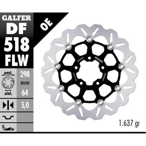 DISCO DE FRENO DELANTERO GALFER PARA MOTOCICLETA INDIAN (298X64X5) FLOTANTE (VER DESCRIPCIÓN)