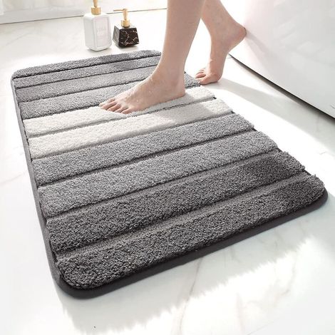 Tapis de bain gris antidérapant, 40 x 60 cm, extra doux et absorbant, lavable en machine (1/5)