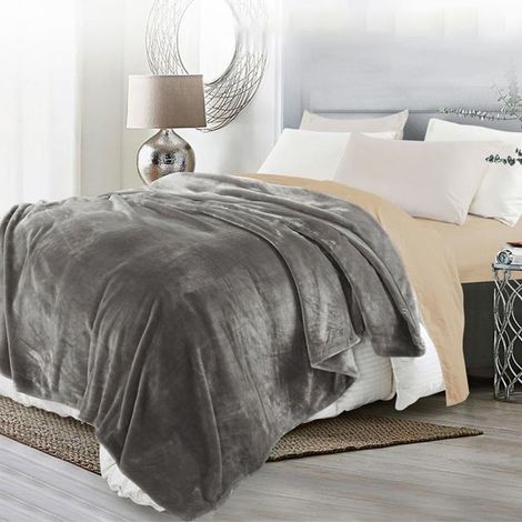 2× Plaid en flanelle grise 220x240 cm, douceur élevée, légèreté optimale, couverture d'intérieur pour canapé, lit et hiver