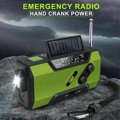 Radio météo d'urgence, radio à manivelle, radio solaire, radio AM/FM, alarme SOS, lampe de lecture LED, lampe torche. (1/5)