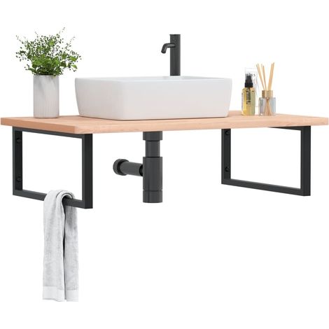 Waschbeckenregal Wandmontage Stahl und Massivholz Buche