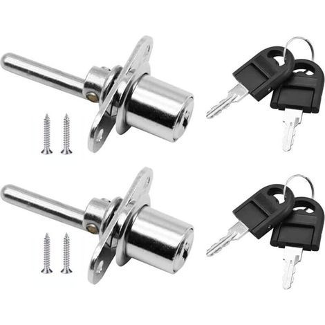 2-Piece Drawer Lock with Key for Furniture, Piston Lock for Filing Cabinets, Display Cabinets, Diameter 16 mm, Length 61 mm (Silver) (1/5)