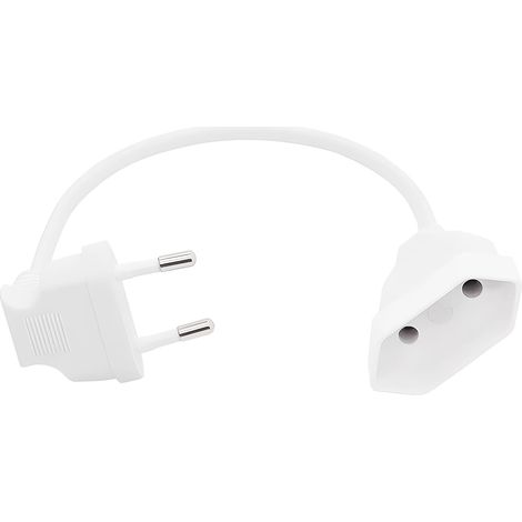 Rallonge Electrique Euro 90 Degrés,Câble d'Extension Courbé 2.5A 250V 625W avec Fiche Mâle et Prise Femelle Type C,Section 2x0.75 mm²,pour TV,PC,Moniteur,Projecteur en Intérieur (Blanc, 0.3m) (1/5)