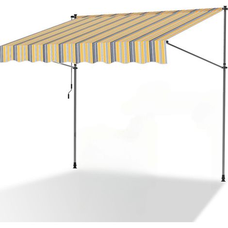 Randaco Klemmmarkise mit Handkurbel, 300x120cm Balkonmarkise, UV-beständig 50+ höhenverstellbar Sonnenschutz ohne Bohren für Terrasse und Balkon Gelb Blau