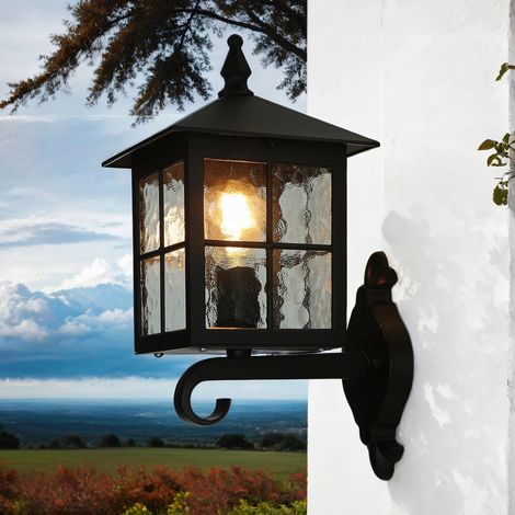 Applique extérieure IP43 Noir E27 Verre Fonte d'aluminium Rustique Lampe extérieure Mur Maison