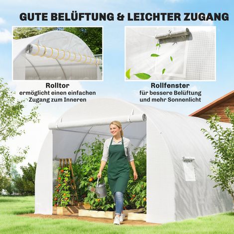 Film polyéthylène pour serre 3x3 m, bâche imperméable anti-UV blanche avec porte enroulable et 6 ouvertures (1/4)