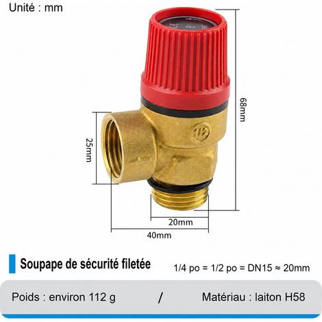 Soupape de sécurité en laiton DN15 1,5 bar pour chaudière murale et ballon d'eau chaude 4 1.5 bar dn15 500 g – Livraison gratuite