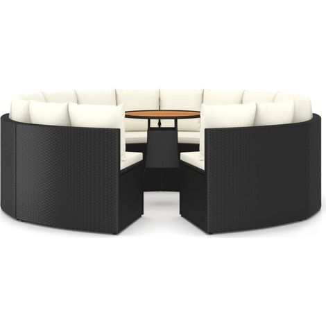 Set di mobili da giardino mobili da esterno 9 pezzi con cuscini resina intrecciata nera 020018140