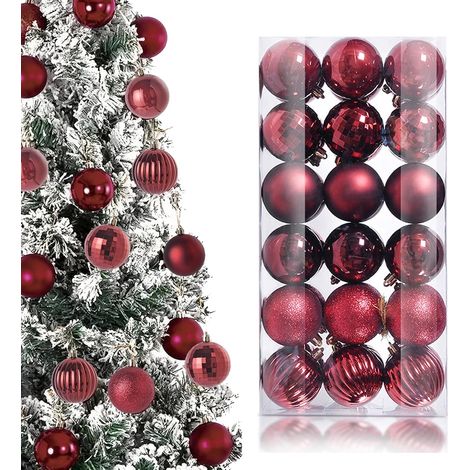 36 Pièces Boule de Noel, Decoration Noel pour Fête, 3cm Boules de Noëls à Suspendre, Incassables Boule Noels Rouge avec Lanière, 6 Finitions pour Festival, Mariage, Fête Anniversaire, Bordeaux (1/5)
