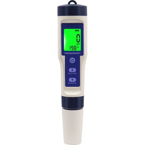 Ph Metre, 5 en 1 PH/TDS/EC/Salinité/Thermomètre, Testeur ph à Écran LCD, Compensation Automatique de la Température Electronique (1/5)