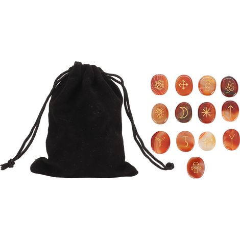 13 Pierres d'Énergie pour Méditation et Guérison avec Symboles - Set de 13 Pièces en Pierre Rouge Apaisante (1/5)