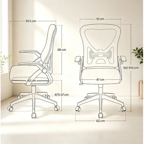 Silla de oficina ergonómica 62x55,5x111,5 cm de malla gris, ajustable y compacta (1/5)