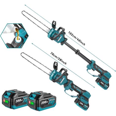 Motosierra eléctrica telescópica de 12 pulgadas, podadora de pértiga eléctrica, con 2 baterías de 4.0 Ah