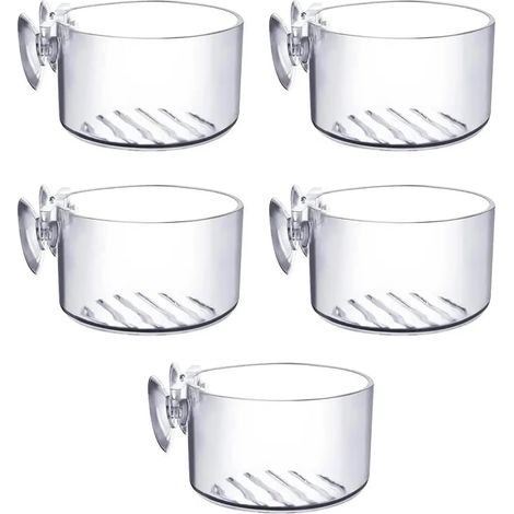 5 Pièces Pot pour plante aquarium, Bol alimentation avec ventouse, Acrylique transparent, Fond plat et rond, Décoration aquariophile (1/5)